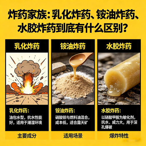 开福炸药家族：乳化炸药、铵油炸药、水胶炸药到底有什么区别？